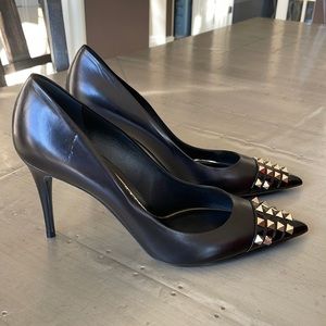 Valentino rockstud black leather stud point toe spike stiletto pump sz 41